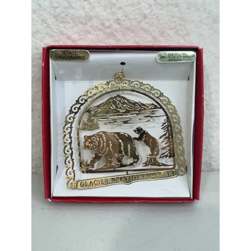 Glacier National Park State Landmarks Souvenir Christmas Ornament 24K Gold Brass
